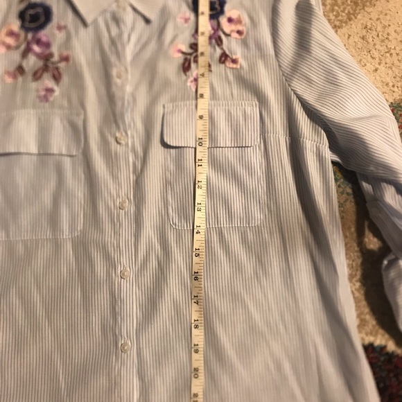 Express The City Striped Floral Embroidered Button Down Shirt - Picture 15 of 16